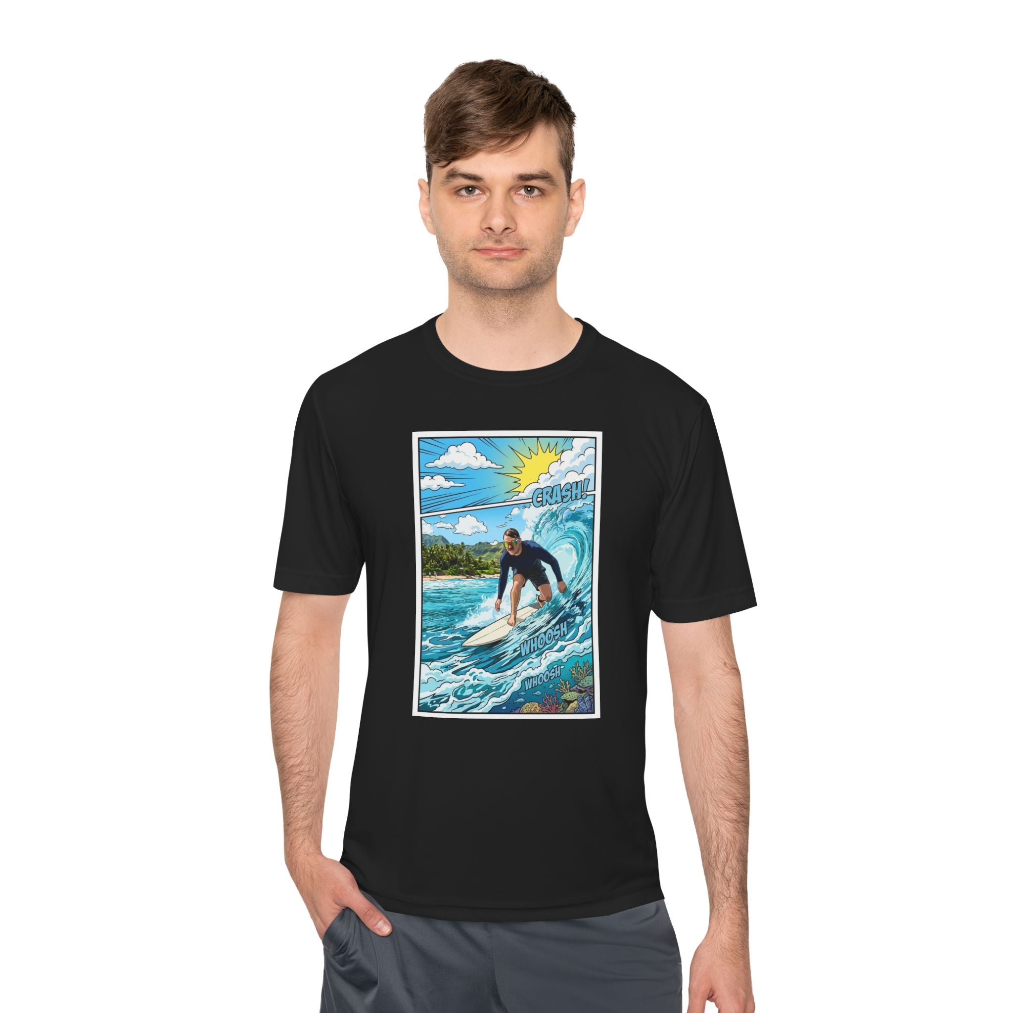 Surfer Wave Graphic Tee – Tropical Surfboard Beach Shirt