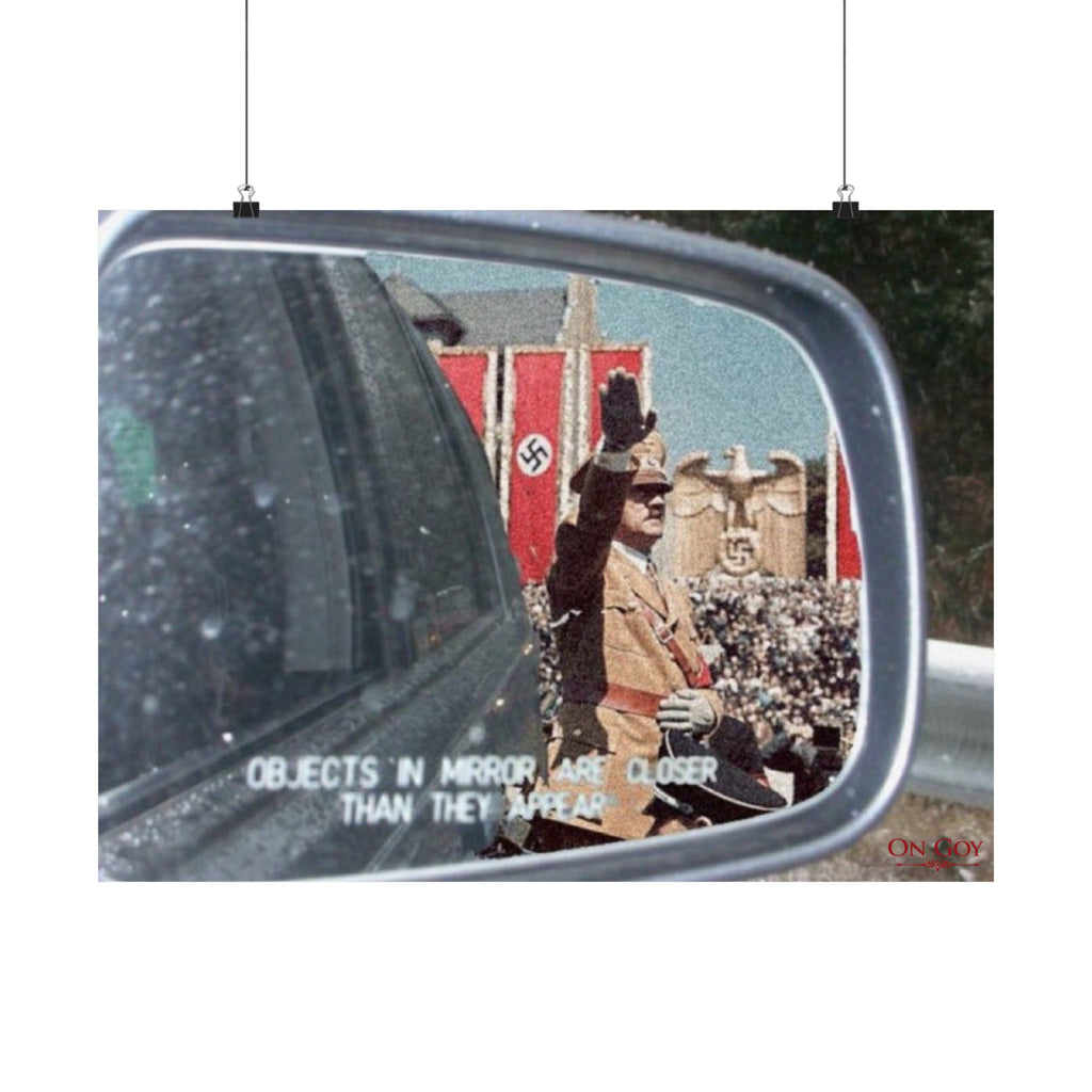 Objects in mirror are closer than they appear Satin Poster Large 26x18