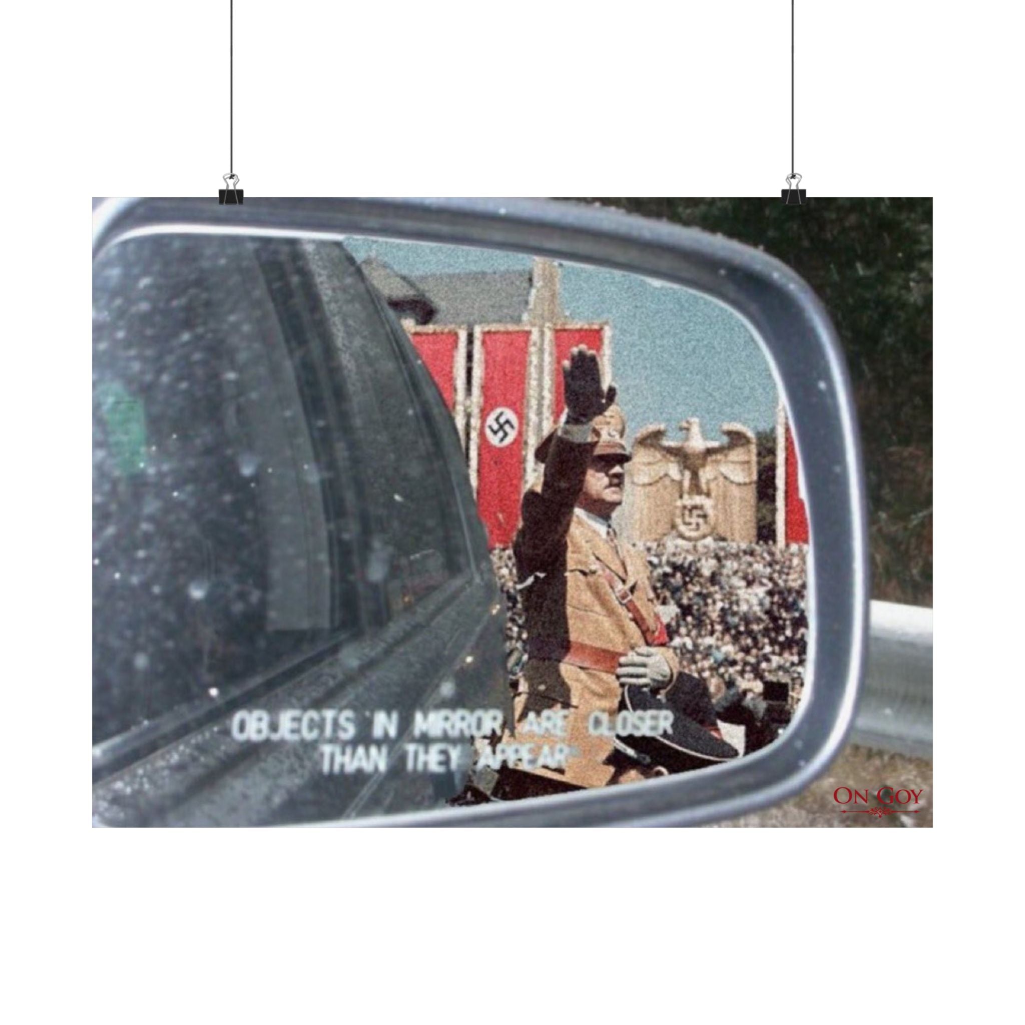 Objects in mirror are closer than they appear Satin Poster Large 26x18