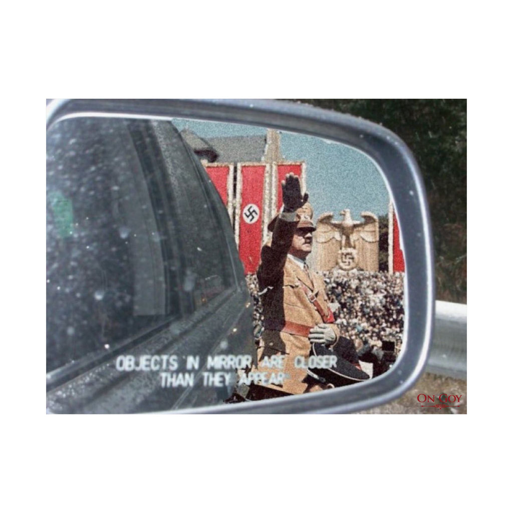 Objects in mirror are closer than they appear Satin Poster Large 26x18