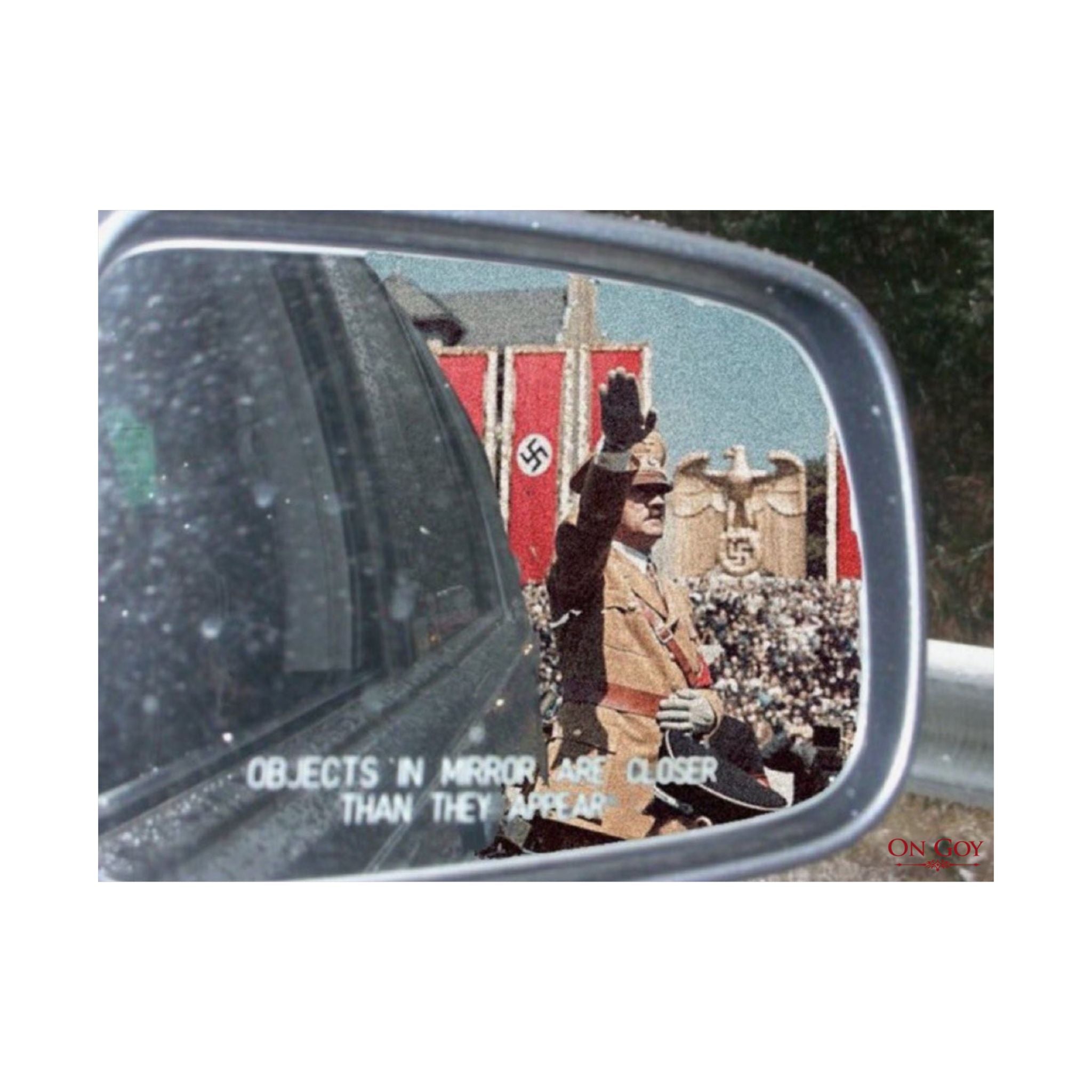 Objects in mirror are closer than they appear Satin Poster Large 26x18