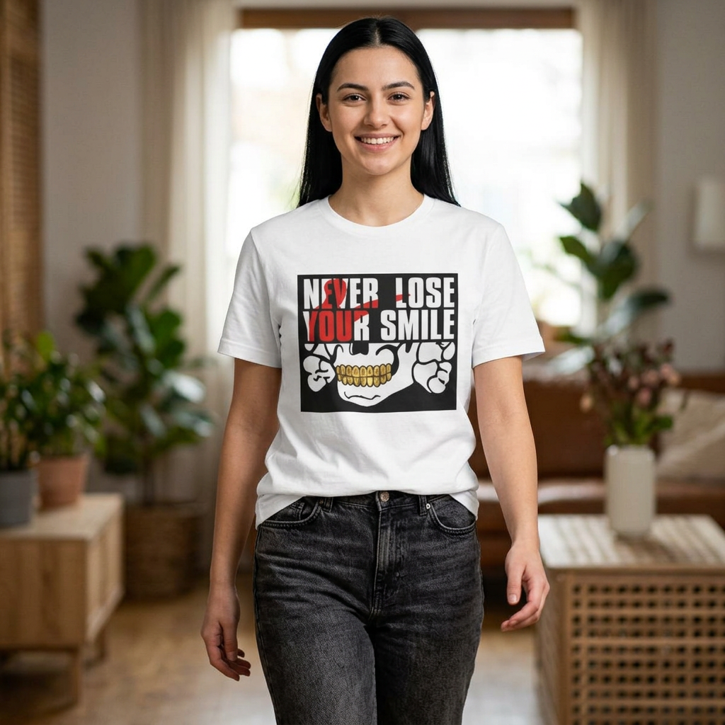 Never Lose Your Smile Skull Tee | Gold Grill OG Teeth Graphic Shirt