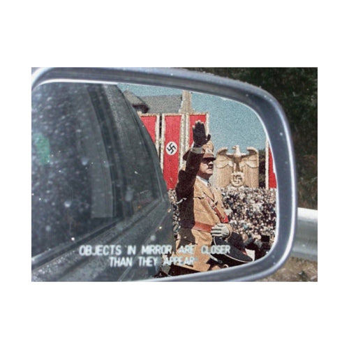 Objects in mirror are closer than they appear Satin Poster Large 26x18